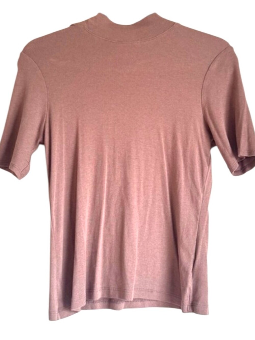 JOIE Taupe  Fitted Ribbed Knit Pima Cotton Mock-neck Short-Sleeved Top Sz Large - Picture 2 of 11